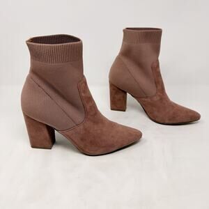 [Steve Madden] Tan Suede Leather Remy Sock Boots Pointed Toe Ankle Booties 8.5